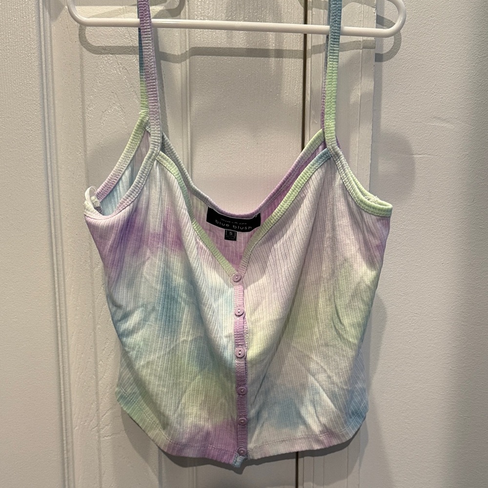 Blue blush Pastel Tie-Dye cropped Camisole. Size small